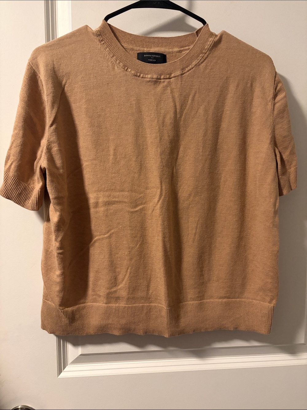 Banana Republic Short-Sleeve Crewneck Sweater in Camel Tan